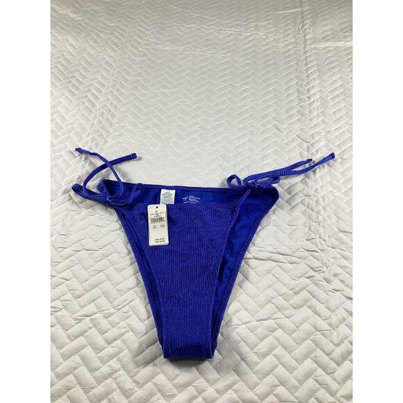 Aerie Ribbed High-Cut Bikini Bottom Tie Side Royal Blue Size S Beach Pool Summer - Picture 1 of 5